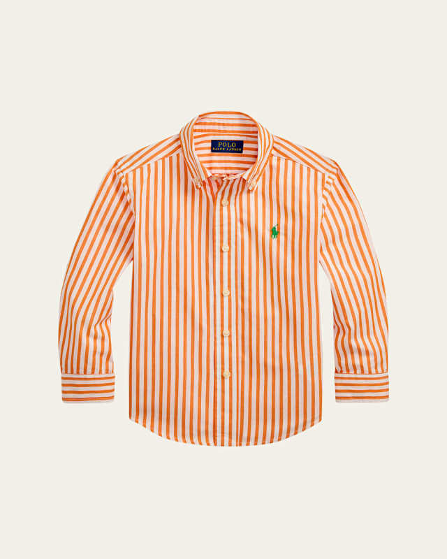 Boy's Striped Pony Embroidered Sport Shirt, Size 2-7